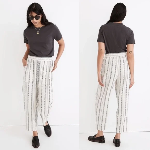 Madewell Lightspun Balloon Drawstring Pull-On Pants, Size Medium, White & Black - Picture 1 of 10